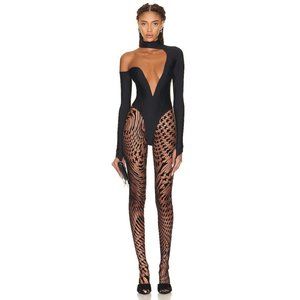 MUGLER Footed Leggings in Nude 02 & Black 36 New as-is Womens Star Tights.